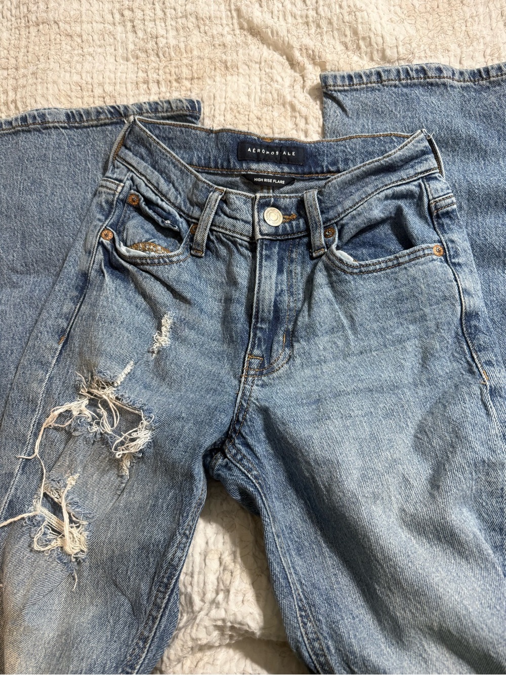 Aeropostale High-Rise Flare Jeans with Distressed Detail